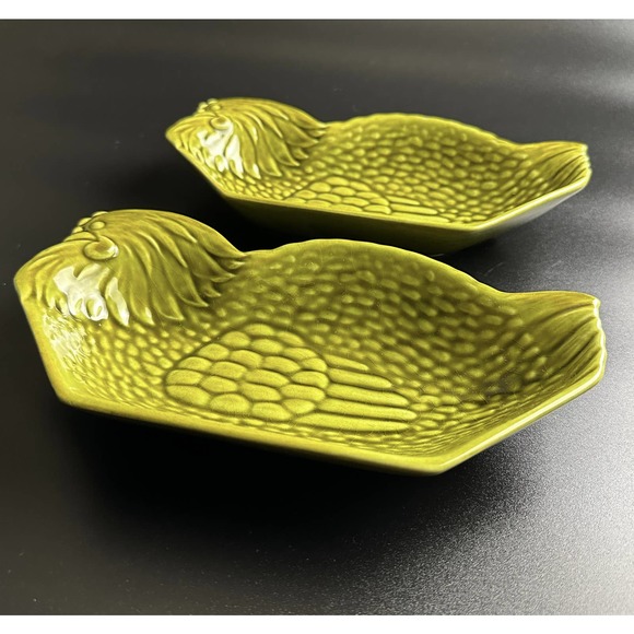 McCoy USA Chicken Plates #245 Vintage Green Hen Serving Dish Platters Set Of 2 - Picture 2 of 12